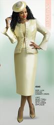 Silky Twill Three Piece Skirt Suit with Flower Applique 4545